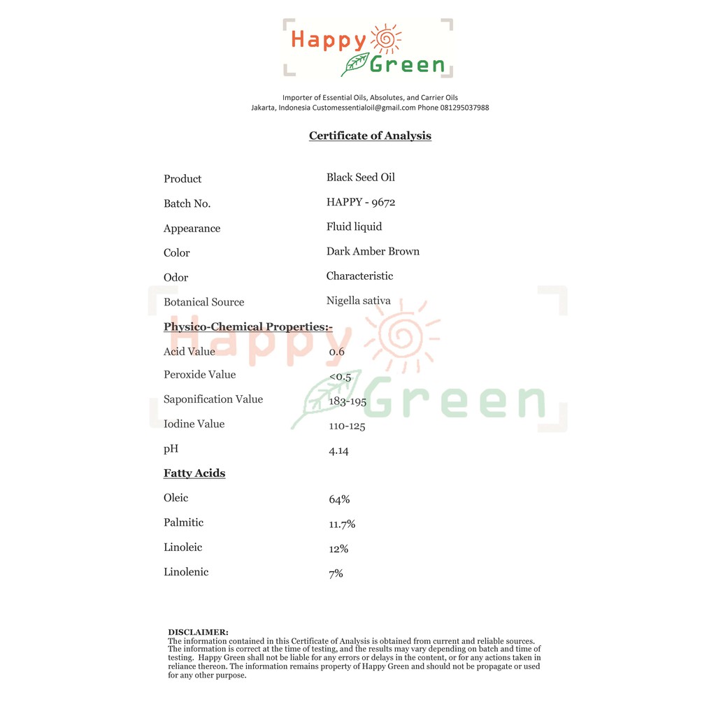 Happy Green Black Seed Essential Oil  - Minyak Essential Habbatussauda