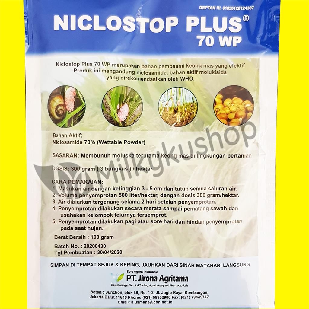 NICLOSTOP PLUS 70 WP 100 GRAM MOLUSKISIDA OBAT KEONG