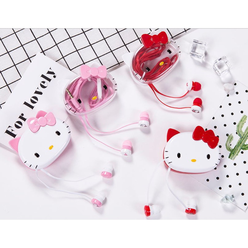 [L-17] Headset Earphone Karakter HELLO KITTY / Earphone + Wadah Earphone HELLO KITTY Lucu Unik Imut