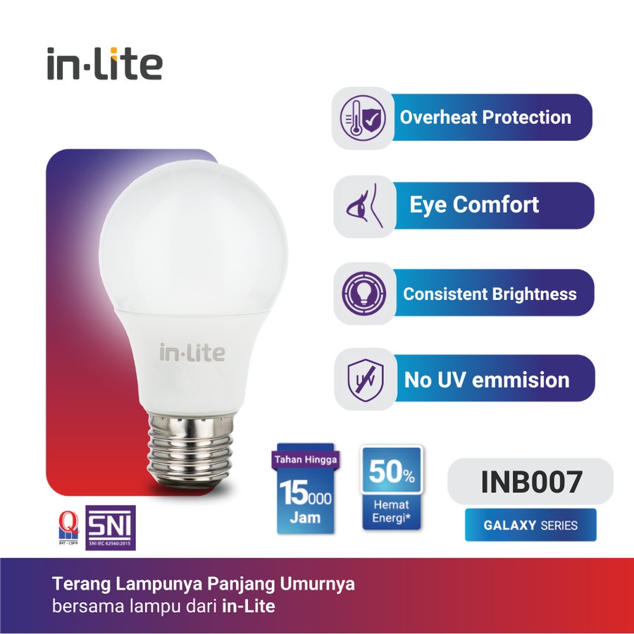 Lampu Bulb Led In-Lite / Inlite INB007- Putih - 15w s/d 30w