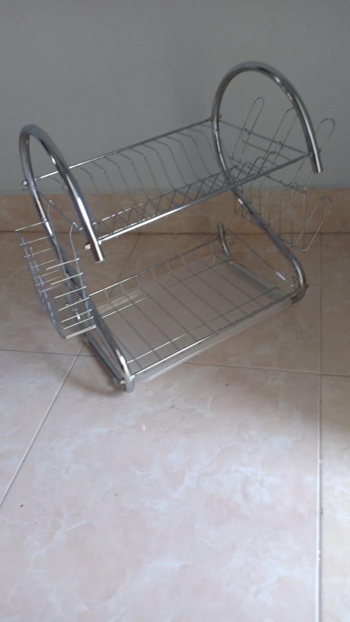 Rak Piring Stainless Minimalis Peralatan Dapur 2 Tingkat