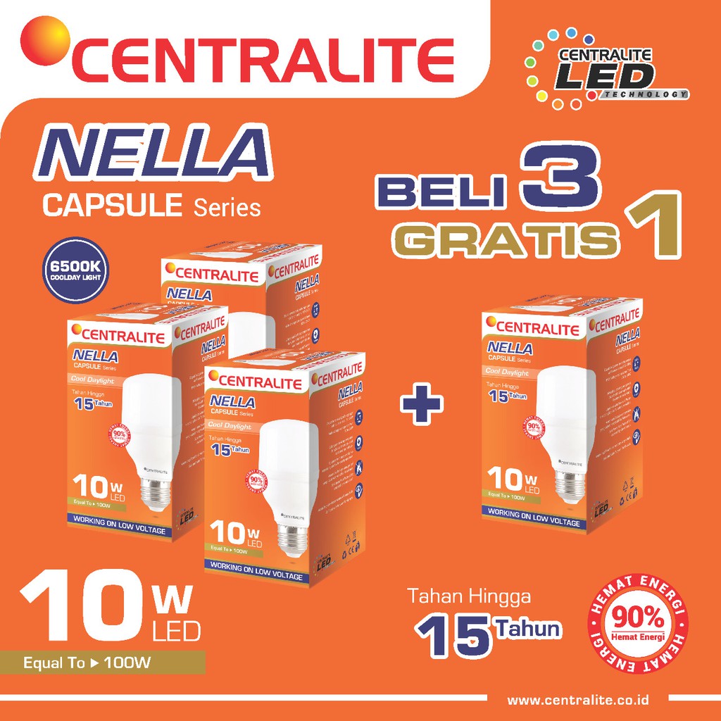 Paket 10W CD Putih Isi 4 Pcs CTL Nella Lampu Led Capsule 10W CD Putih / Paket Bundling Lampu Led