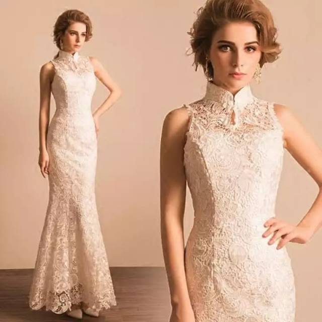 Wedding Gown Bahan Brokat Perancis Halus