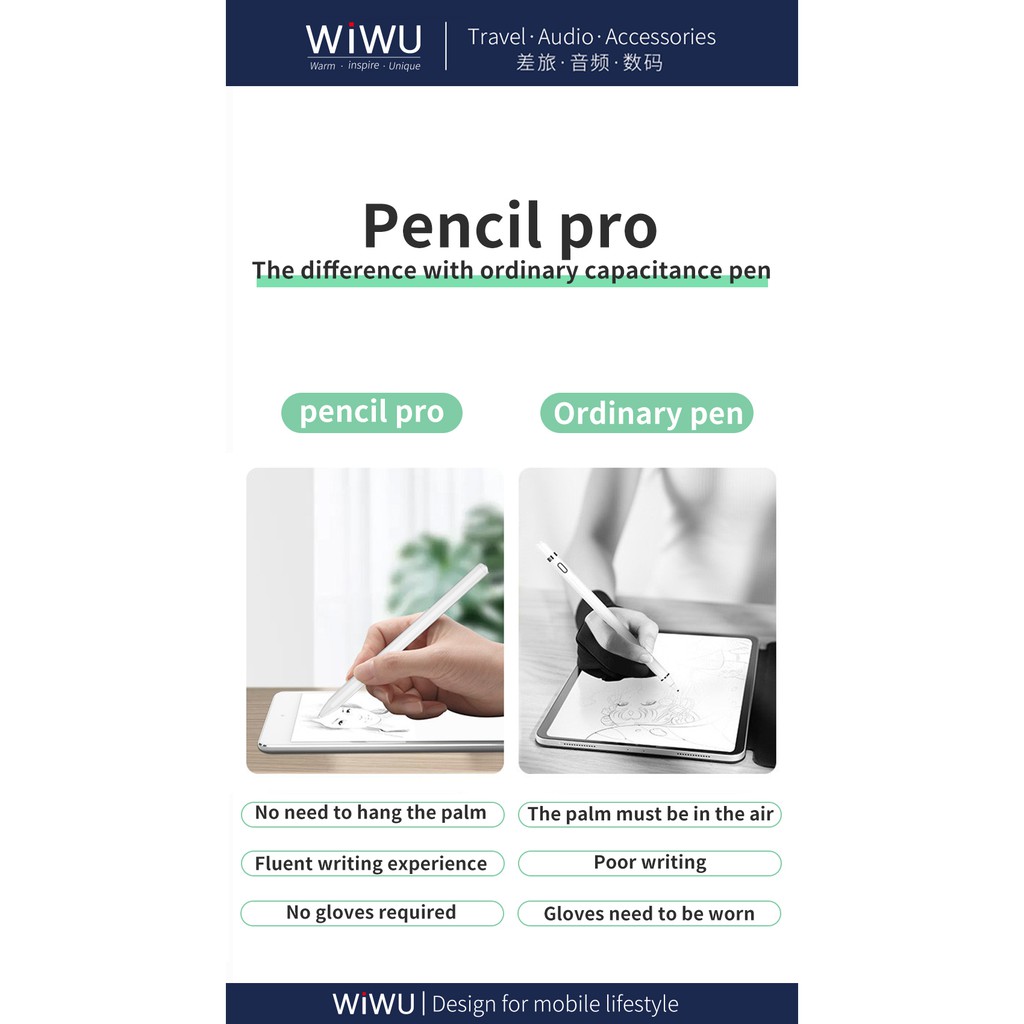 WIWU PENCIL PRO - Palm Rejection Stylus Pen for Tablet - Stylus Pen untuk tablet tipe dan keluaran tertentu