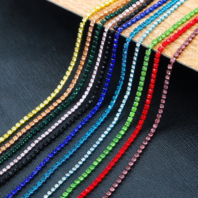 1yard Colorful Rhinestone Chain Glass Rhinestones Pemangkasan Rantai Cangkir Kristal Untuk Aksesoris Pakaian Jahit DIY