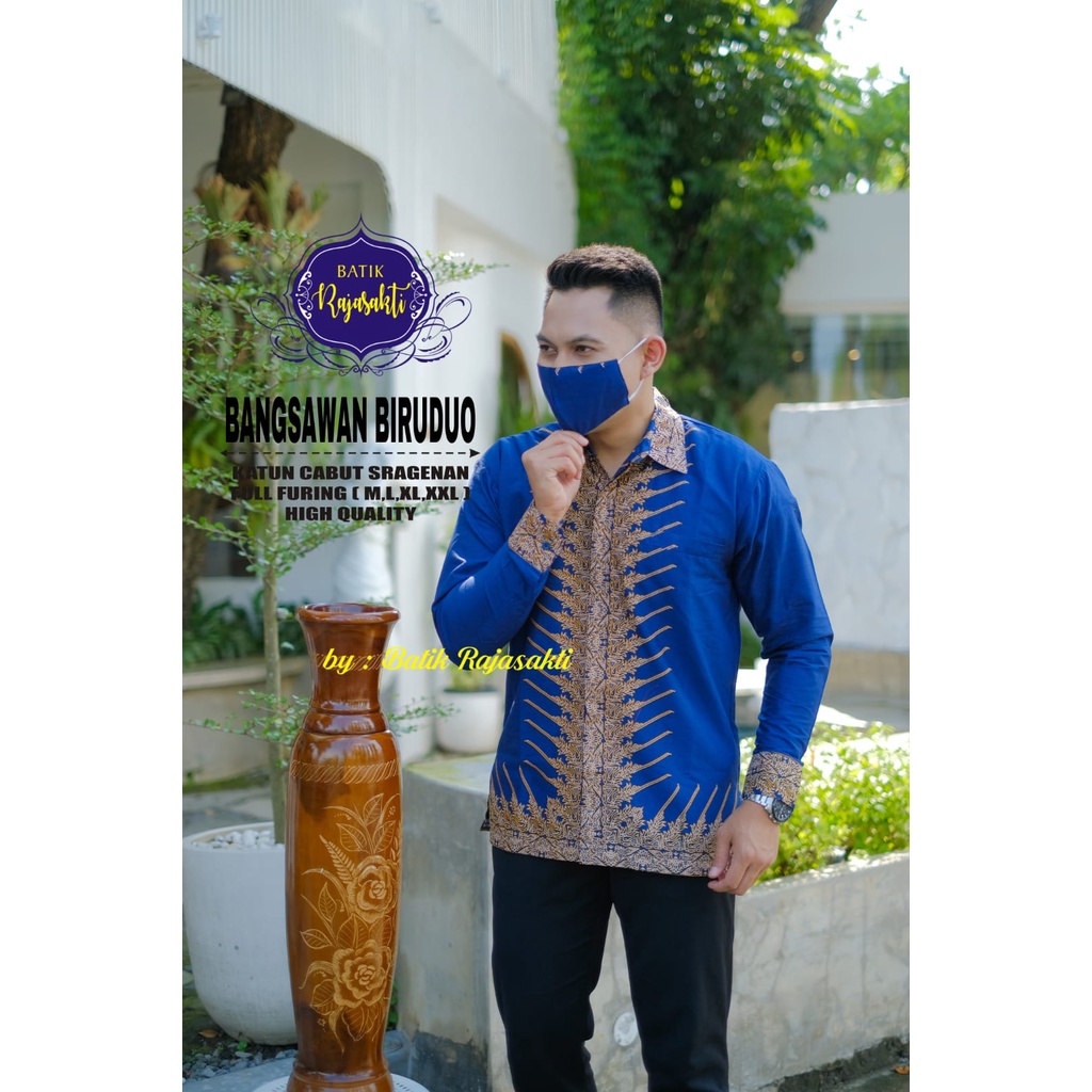 BANGSAWAN BIRU RAJASAKTI KEMEJA BATIK SOLO PRIA LENGAN PANJANG LAPIS FURING ATASAN BATIK PREMIUM MODERN KATUN HALUS BAHUWIRYA  BANAMITRA BANAMITRA PUTIH BANGSAWAN BAYU PUTRA BERLIAN BIRU BHARATAYUDA BIMASENA BIRENDRA BIRU INDAH BRAHMAKERTA BRAHMAKERTA