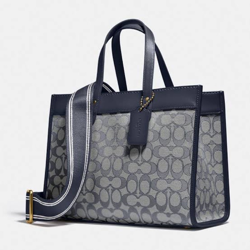 COACH FIELD TOTE 30 IN SIGNATURE JACQUARD MIDNIGHT NAVY
