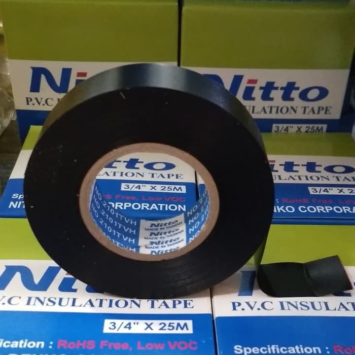 NITTO/Isolasi Listrik lakban hitam/Lem Perekat Kabel Ukuran 3/4&quot;X25M