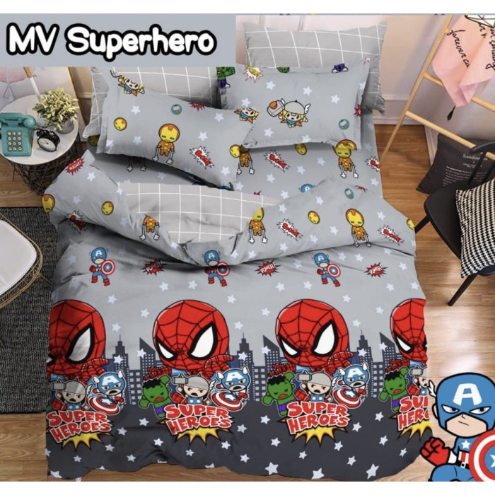 Bedcover Set Katun Jaxine Karakter Kartun Motif MV Superhero