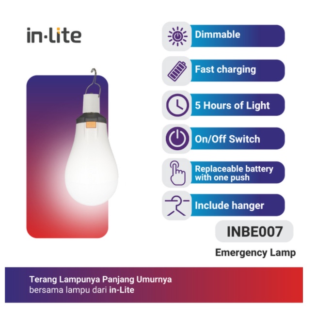 In-Lite Lampu Emergency LED + Hanger + Battery INBE007 - 18 Watt