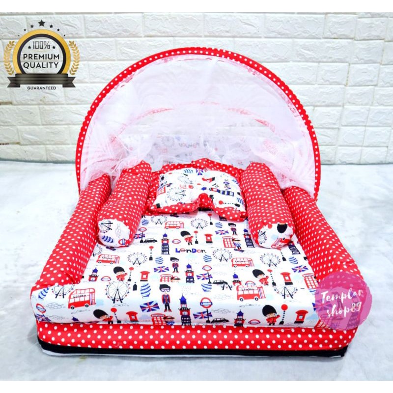 New Normal Kasur Kelambu Bayi Set Bantal Guling PREMIUM / Kasur Lipat Kelambu Bayi / Kasur Kelambu-london pol kolam