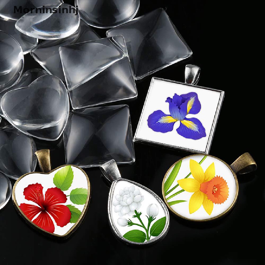 Mornin 60pcs Liontin Cabochon Kaca Terang Untuk Kalung / Perhiasan DIY