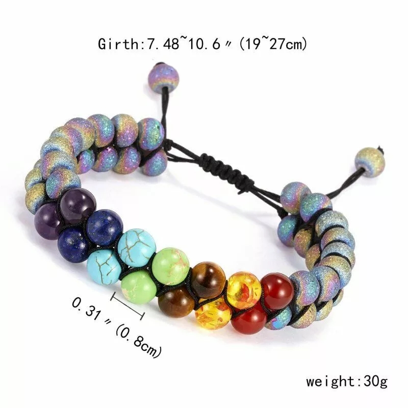 Gelang Manik-Manik Batu Alami 7 Chakra Energi Penyembuhan Multilayer Adjustable Warna Putih Turquoise