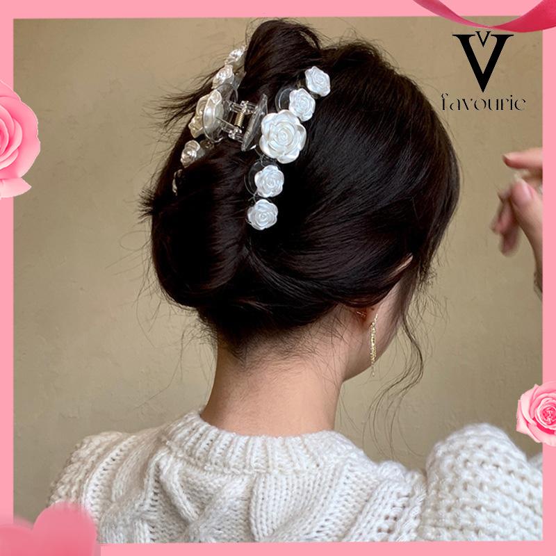 [COD]Klip Camellia Elegan Temperamen Transparan Rose Rambut Klip Manis Hiu Klip-FA