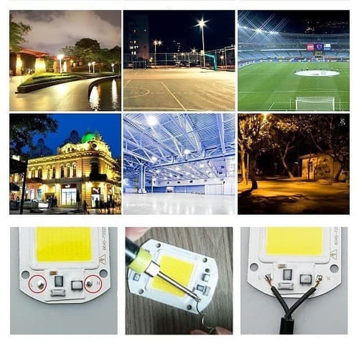 LED COB Warm White 50W Langsung  Input 220V AC Lampu Sorot Lapangan Tembak Kuning Langsung Listrik Tanpa Driver 50 W Kuning Lampu Sorot Tembak