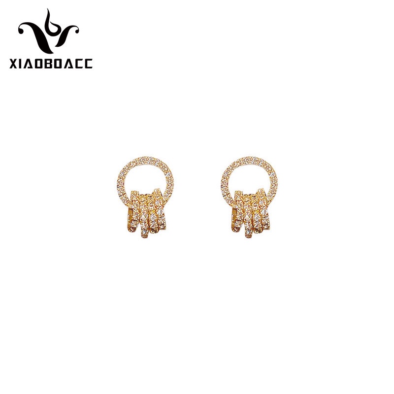 XiaoboACC Anting Bulat Silver S925 Wanita Desain Hollow Hias Berlian Imitasi Gaya Vintage