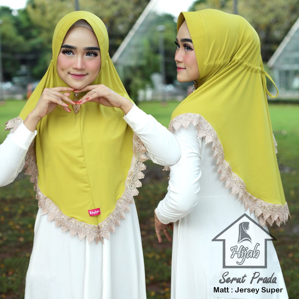 Kerudung Instan Jersey Serut Prada Renda Import Jilbab Instan Jersey Premium Hijab Bergo Polos Rumah
