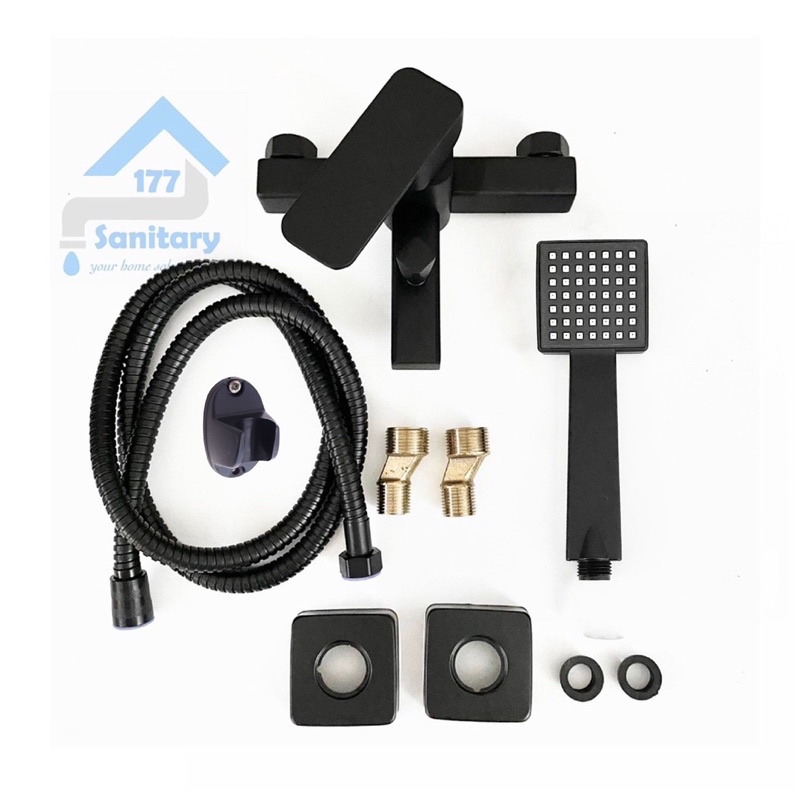 Kran panas dingin bathtub set Kotak jumbo Hitam 188BL- keran air shower mixer faucet hot cold black stainless gede minimalis /L4