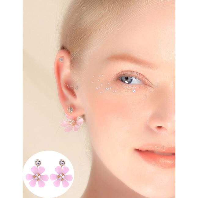 LRC Anting Tusuk Fashion Flower Earrings Flower Drip With Diamond Stud Earrings D09029