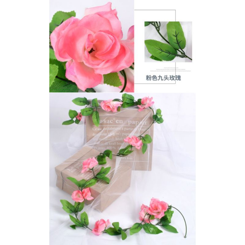 Bunga Mawar Rambat Plastik - Bunga Rose Artificial Bunga Palsu-5.pink