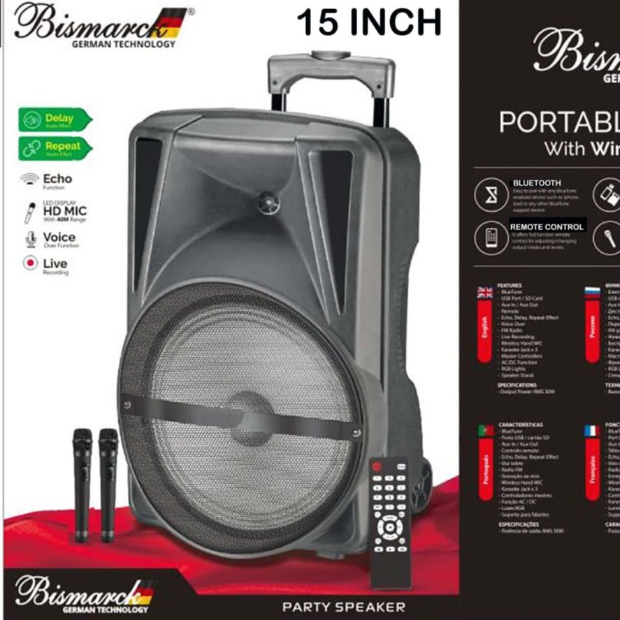 Speaker Portable Aktif Meeting BISMARCK 15 inch Bluetooth FM Mic Wireless