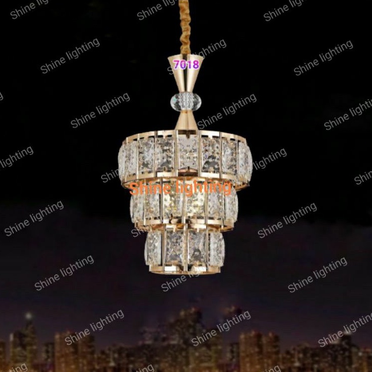 Lampu gantung minimalis modern kristal ruang makan ruang tamu gold