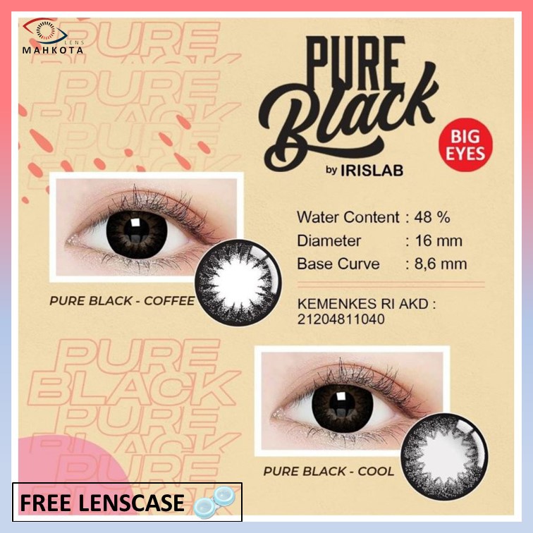 SOFTLENS LIVING COLOR PURE BLACK NORMAL &amp; MINUS (-0.50 SD -6.00) BY IRISHLAB DIA 16MM FREE LENSCASE