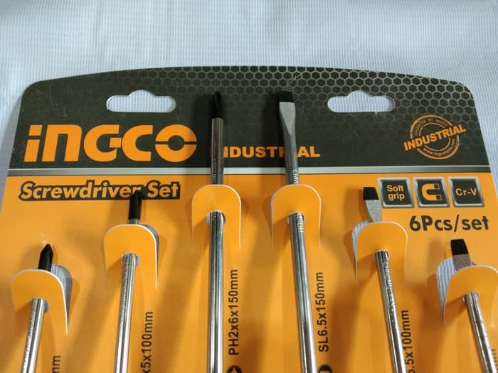 OBENG SET 6PCS LENGKAP GAGANG KARET / SCREWDRIVER SET INGCO HKSD0628