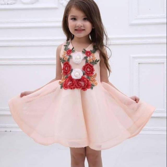 GA2532 HQ SAKURA DRESS PINK / dress ulang tahun anak perempuan bagus bunga pink import murah