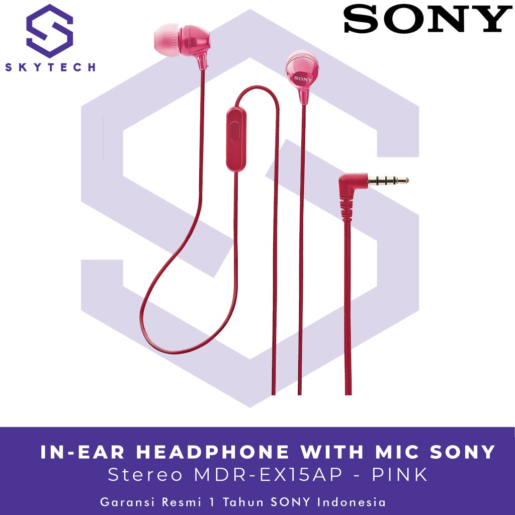 EARPHONE SONY MDR EX15AP WITH MIC PINK ORIGINAL GARANSI RESMI