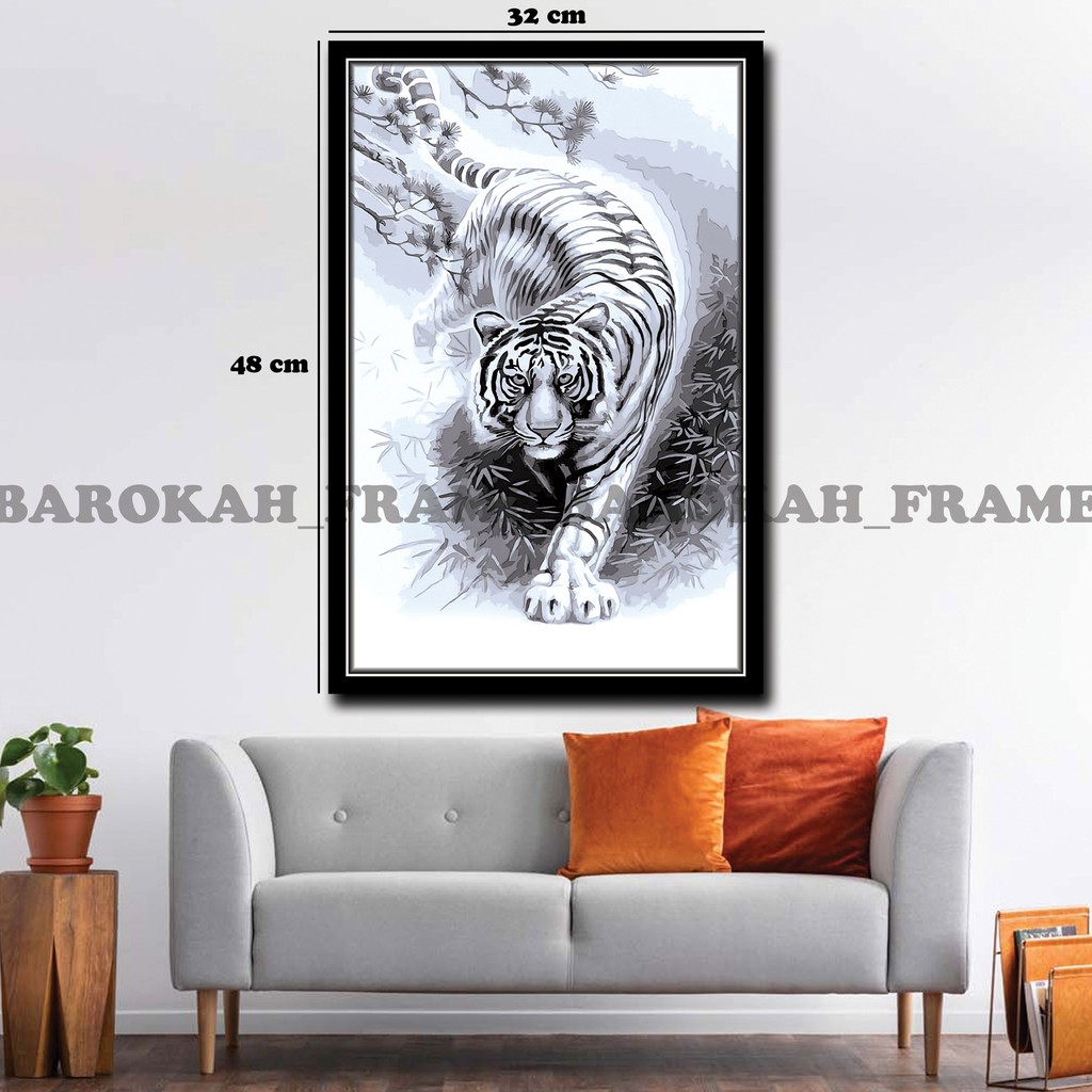 Macan Putih Harimau Putih Foto Gambar Poster Bingkai  32x48cm