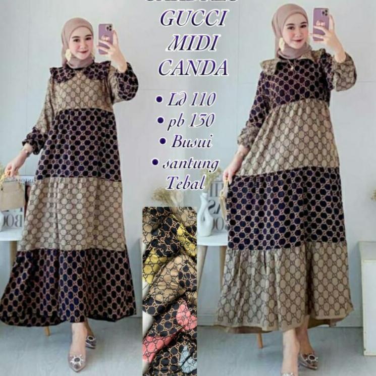 Tren Kekinian.. Daster Andin Midi Dress Best Seller Combi Gucci Busui Rayon Super Grade A Ori