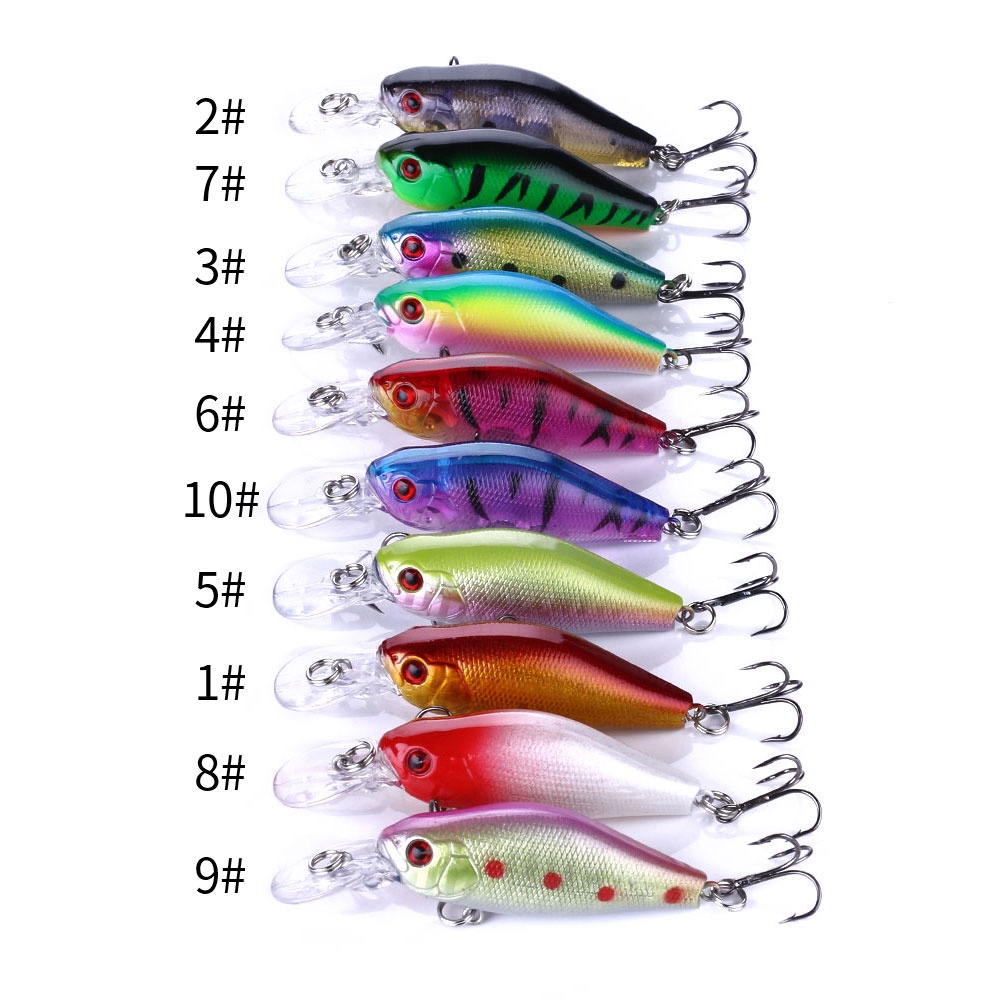 HENGJIA 10pcs Crankbait Fishing Lure 7CM 9G 6#Hooks 10 Different Colors Artificial Bait Hard Fishing tackle