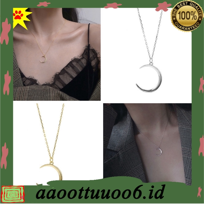 Kalung Rantai Panjang Wanita Liontin Bulan Sabit Warna Gold/Silver #261141322