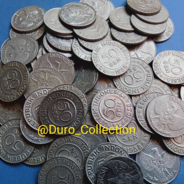 Koin 50 Sen Tahun Campur 1958 1959 1961 Kondisi Used (Uang Kuno Indonesia)