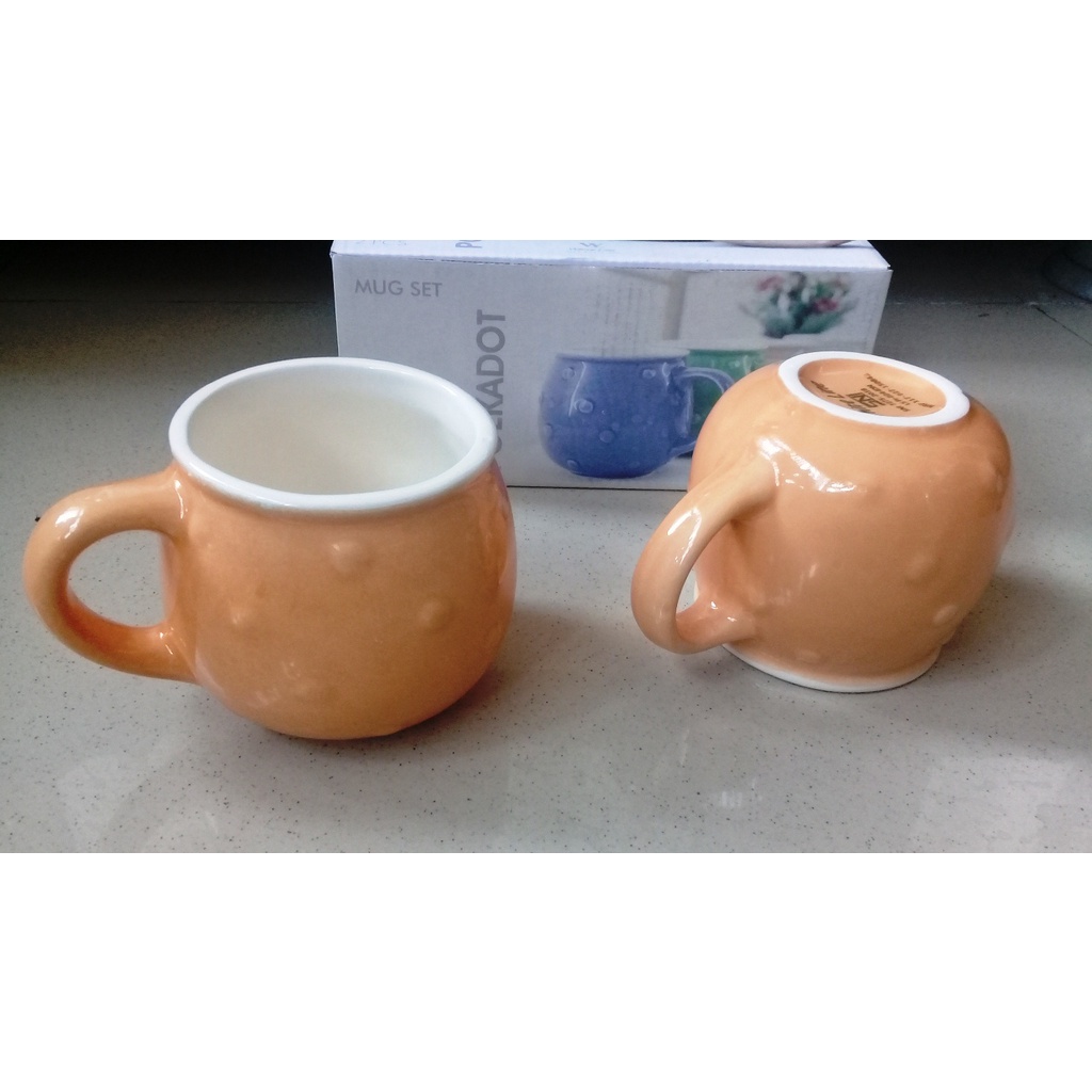 Mug Cangkir Keramik Porcelain Pulkadot Set 2 Pcs White Line