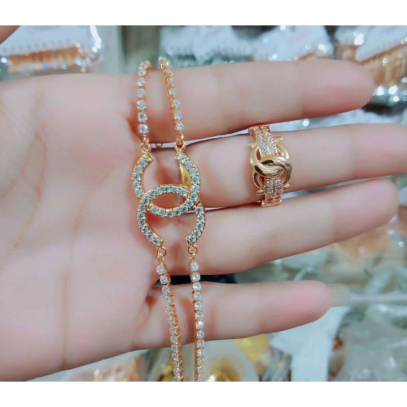 Fourfashion Set Gelang+Cincin Chennel Permata Cantik Kekinian HH022