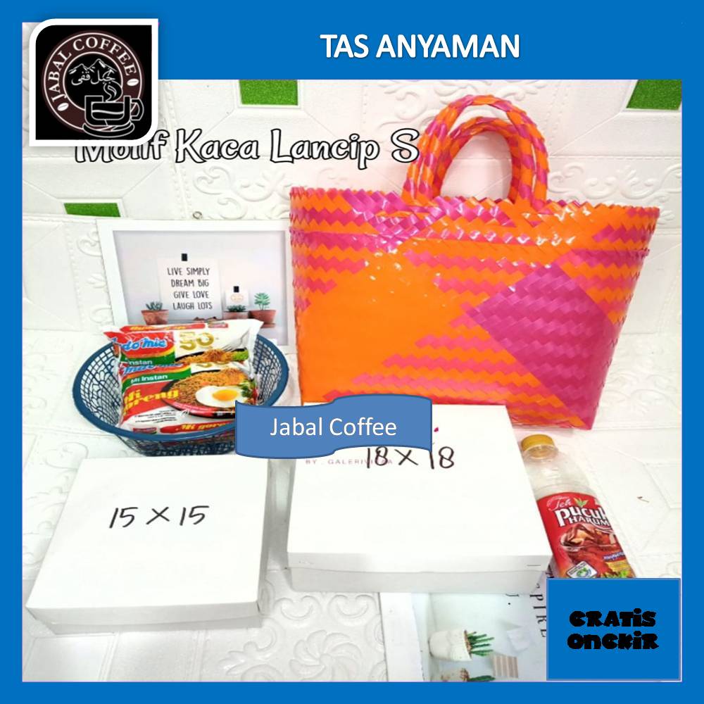 Tas Anyam Plastik Kaca Lancip Ukuran S / Tas belanja Sedang / Tas Anyaman Kaca Lancip / Tas Hajatan 02