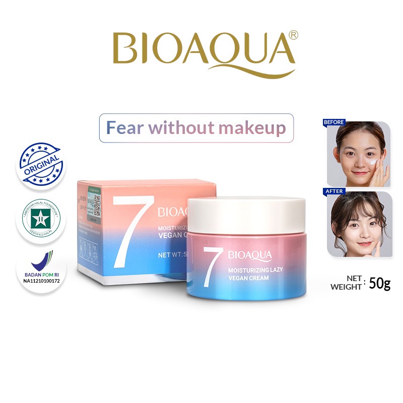 [BPOM] BIOAQUA Moisturizing Lazy Vegan Cream 50g Face Base Makeup Whitening Cream concealer