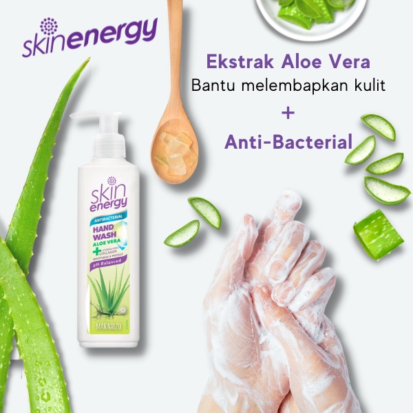 Makarizo Skin Energy Anti Bacterial Hand Wash Aloe Vera 250 mL / Sabun Cuci Tangan / Sabun Collagen-1