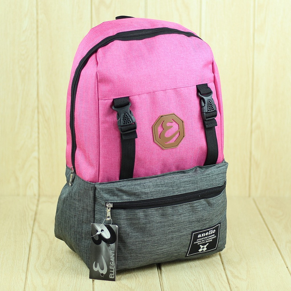 Tas Ransel Anelo Distro Abu Pink Back Pack Cewek Anak Sekolah SD SMP SMA Multi Fungsi