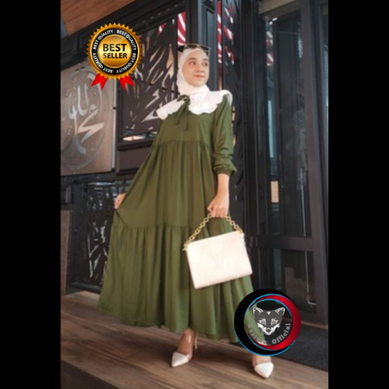 NURYYN BASIC MIDI DRES KERA PUTIH LONG TUNIK RAYON POLOS GAMIS KOREAN