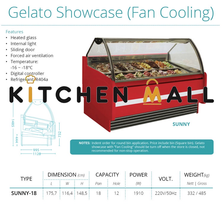 GEA SUNNY-18 GELATO SHOWCASE / TEMPAT MEMAJANG ES KRIM GELATO 'PAN'