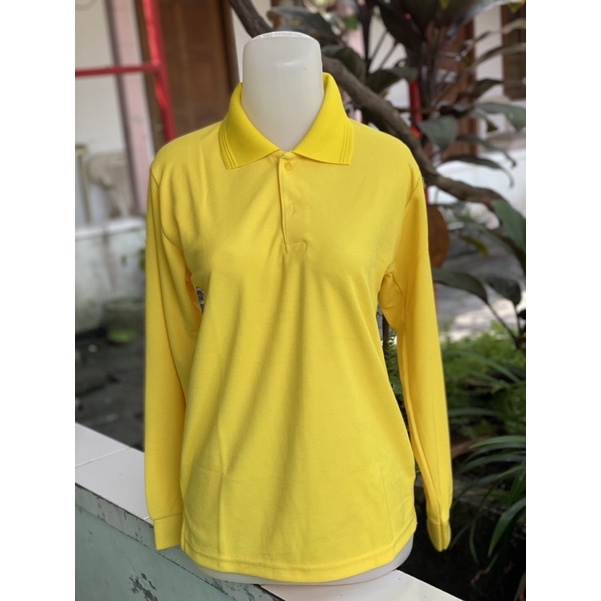 Kaos polo kuning kenari Kerah berkerah lengan panjang