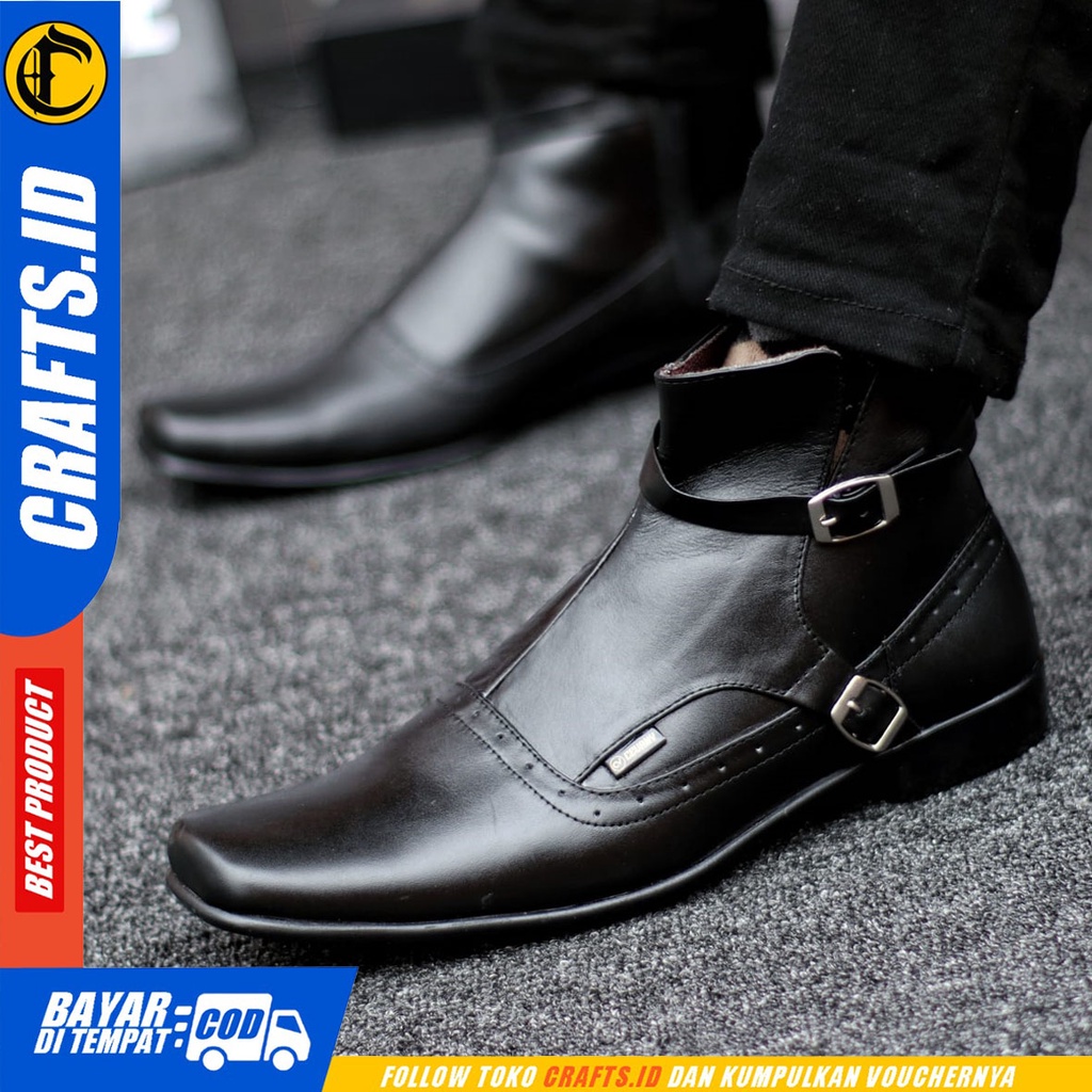 CRAFTS cora - Sepatu Boots Pantofel Formal Kulit Asli Kerja Pria