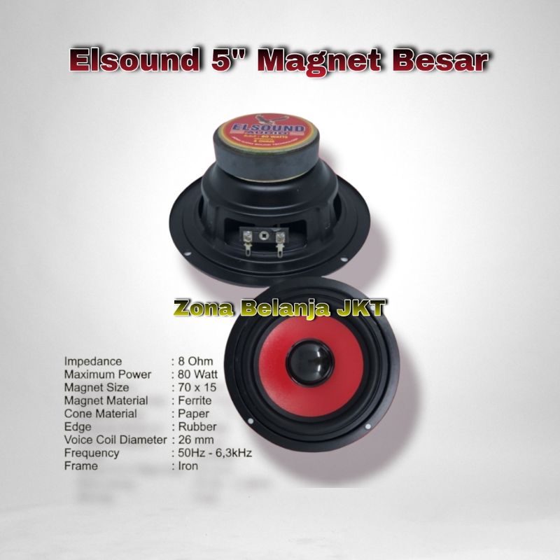 SPEAKER ELSOUND 5 INCH WOOFER 80WATT MAGNET BESAR ORIGINAL