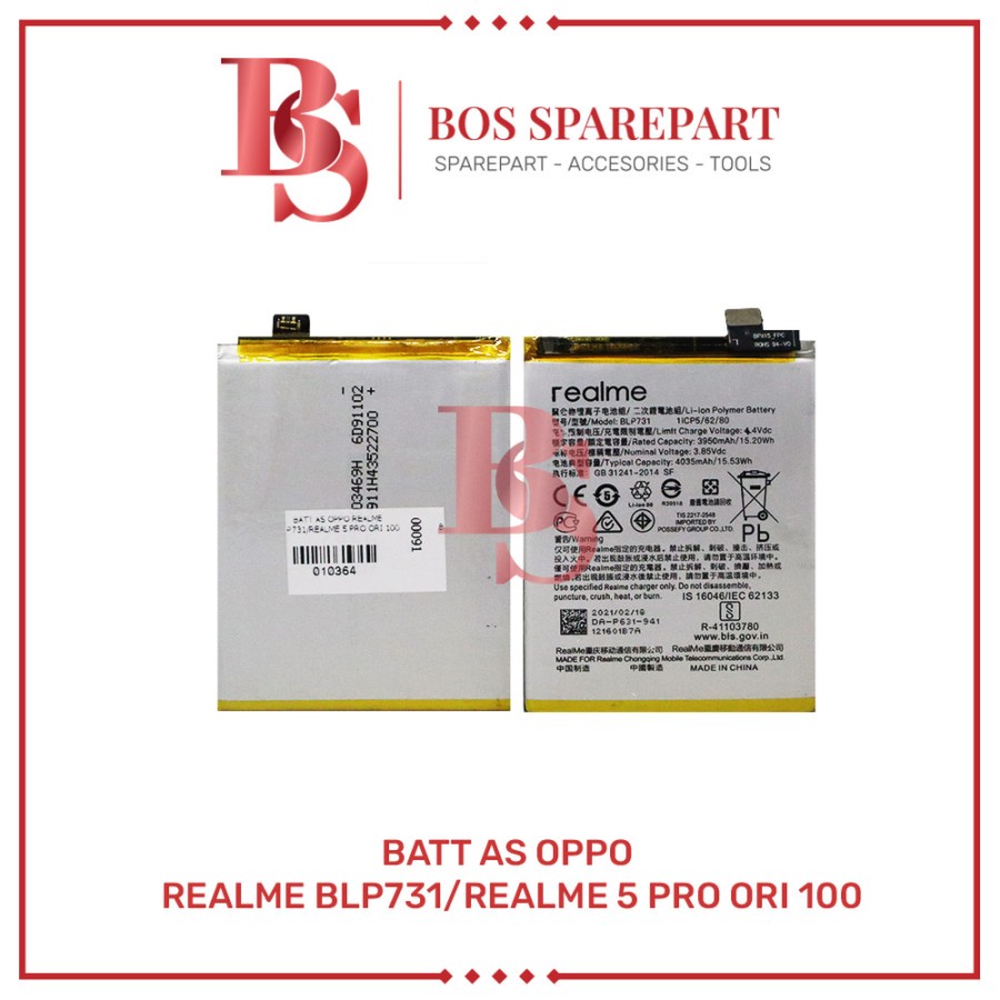 BATERAI AS OPPO REALME BLP731 / REALME 5 PRO ORI 100 / BATTERY / BATRE