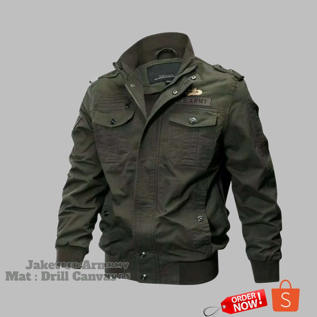Jaket Bomber Us Army Pria Original Veltics Bahan Cotton Baby Kanvas Tebal Jaket Cowok Distro Terbaru