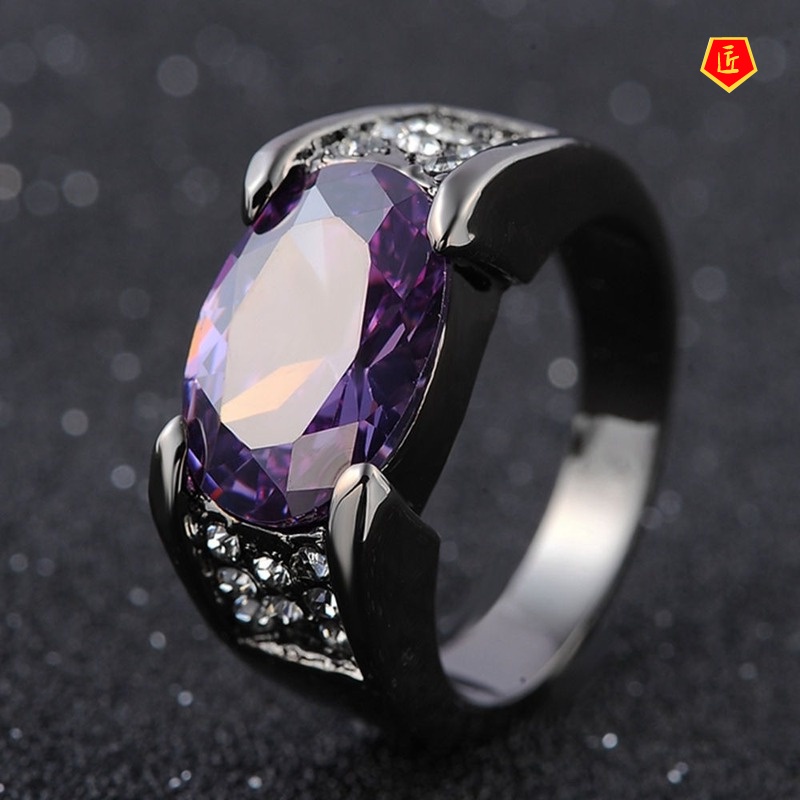 [Ready Stock]Inlaid Ruby Black Gold Ring Party Wedding Ring