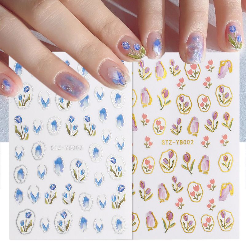 Nail Sticker Tulip Flower Stiker Kuku Bunga Instant Gaya Jepang / Nailart Sticker